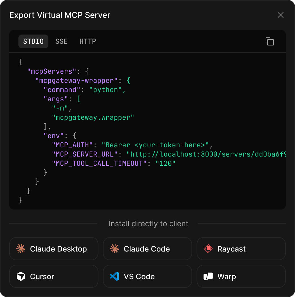 Export Virtual MCP Server modal